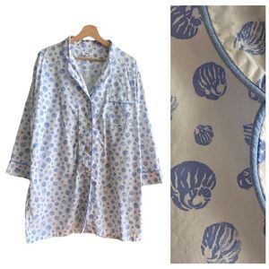 Marigot White Blue Seashell Lorient Block Print Nightshirt S